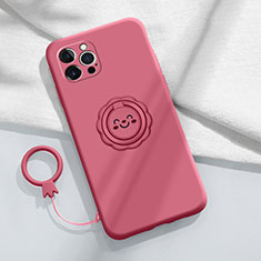 Coque Ultra Fine Silicone Souple Housse Etui avec Support Bague Anneau Aimante Magnetique A06 pour Apple iPhone 13 Pro Max Rouge