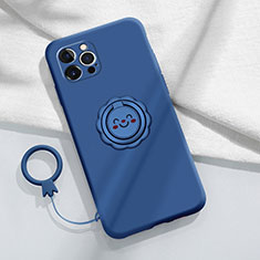 Coque Ultra Fine Silicone Souple Housse Etui avec Support Bague Anneau Aimante Magnetique A06 pour Apple iPhone 15 Pro Bleu