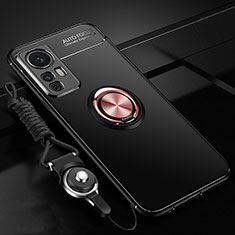 Coque Ultra Fine Silicone Souple Housse Etui avec Support Bague Anneau Aimante Magnetique A06 pour Xiaomi Mi 12 5G Or et Noir
