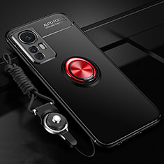 Coque Ultra Fine Silicone Souple Housse Etui avec Support Bague Anneau Aimante Magnetique A06 pour Xiaomi Mi 12 Lite 5G Rouge et Noir