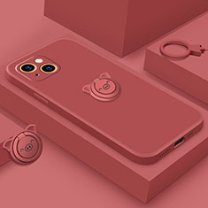 Coque Ultra Fine Silicone Souple Housse Etui avec Support Bague Anneau Aimante Magnetique A07 pour Apple iPhone 14 Plus Rouge