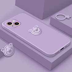 Coque Ultra Fine Silicone Souple Housse Etui avec Support Bague Anneau Aimante Magnetique A07 pour Apple iPhone 14 Violet