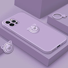 Coque Ultra Fine Silicone Souple Housse Etui avec Support Bague Anneau Aimante Magnetique A07 pour Apple iPhone 15 Pro Violet