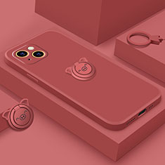 Coque Ultra Fine Silicone Souple Housse Etui avec Support Bague Anneau Aimante Magnetique A07 pour Apple iPhone 15 Rouge