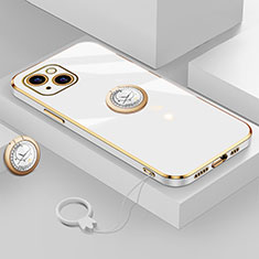 Coque Ultra Fine Silicone Souple Housse Etui avec Support Bague Anneau Aimante Magnetique A08 pour Apple iPhone 13 Blanc