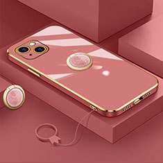 Coque Ultra Fine Silicone Souple Housse Etui avec Support Bague Anneau Aimante Magnetique A08 pour Apple iPhone 13 Rouge