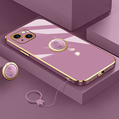 Coque Ultra Fine Silicone Souple Housse Etui avec Support Bague Anneau Aimante Magnetique A08 pour Apple iPhone 13 Violet