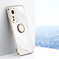 Coque Ultra Fine Silicone Souple Housse Etui avec Support Bague Anneau Aimante Magnetique A10 pour Xiaomi Mi 12 Lite 5G Blanc