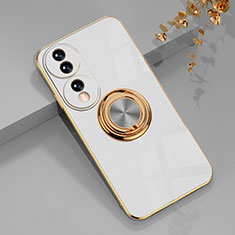 Coque Ultra Fine Silicone Souple Housse Etui avec Support Bague Anneau Aimante Magnetique AN1 pour Huawei Honor X7b Blanc