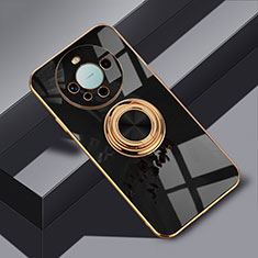 Coque Ultra Fine Silicone Souple Housse Etui avec Support Bague Anneau Aimante Magnetique AN1 pour Huawei Mate 60 Pro+ Plus Noir