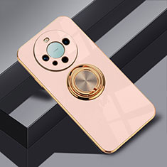 Coque Ultra Fine Silicone Souple Housse Etui avec Support Bague Anneau Aimante Magnetique AN1 pour Huawei Mate 60 Pro Rose