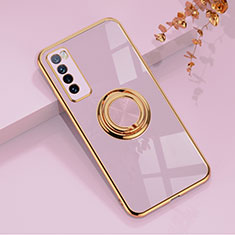 Coque Ultra Fine Silicone Souple Housse Etui avec Support Bague Anneau Aimante Magnetique AN1 pour Huawei Nova 7 5G Violet Clair