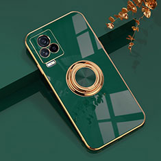 Coque Ultra Fine Silicone Souple Housse Etui avec Support Bague Anneau Aimante Magnetique AN1 pour Vivo iQOO 7 Legend 5G Vert