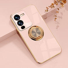 Coque Ultra Fine Silicone Souple Housse Etui avec Support Bague Anneau Aimante Magnetique AN1 pour Vivo V25 Pro 5G Rose