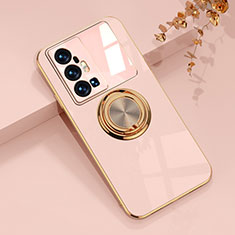 Coque Ultra Fine Silicone Souple Housse Etui avec Support Bague Anneau Aimante Magnetique AN1 pour Vivo X70 Pro+ Plus 5G Rose