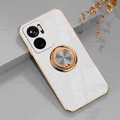 Coque Ultra Fine Silicone Souple Housse Etui avec Support Bague Anneau Aimante Magnetique AN1 pour Xiaomi Redmi Note 11E 5G Blanc