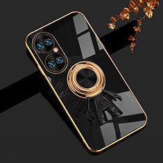 Coque Ultra Fine Silicone Souple Housse Etui avec Support Bague Anneau Aimante Magnetique AN2 pour Huawei P50 Pro Noir