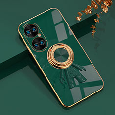 Coque Ultra Fine Silicone Souple Housse Etui avec Support Bague Anneau Aimante Magnetique AN2 pour Huawei P50 Pro Vert