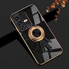 Coque Ultra Fine Silicone Souple Housse Etui avec Support Bague Anneau Aimante Magnetique AN2 pour Vivo V23 5G Noir