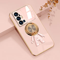 Coque Ultra Fine Silicone Souple Housse Etui avec Support Bague Anneau Aimante Magnetique AN2 pour Vivo X70 Pro+ Plus 5G Rose