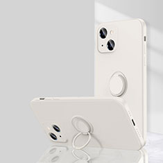 Coque Ultra Fine Silicone Souple Housse Etui avec Support Bague Anneau Aimante Magnetique G01 pour Apple iPhone 13 Blanc