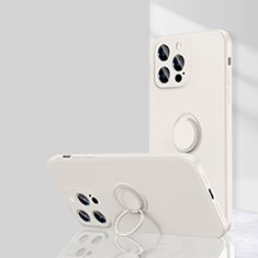 Coque Ultra Fine Silicone Souple Housse Etui avec Support Bague Anneau Aimante Magnetique G01 pour Apple iPhone 14 Pro Blanc