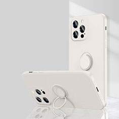 Coque Ultra Fine Silicone Souple Housse Etui avec Support Bague Anneau Aimante Magnetique G01 pour Apple iPhone 14 Pro Max Blanc