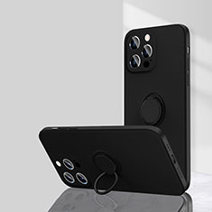 Coque Ultra Fine Silicone Souple Housse Etui avec Support Bague Anneau Aimante Magnetique G01 pour Apple iPhone 14 Pro Max Noir