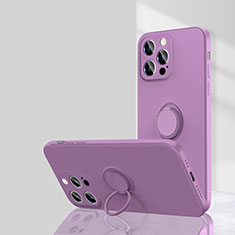 Coque Ultra Fine Silicone Souple Housse Etui avec Support Bague Anneau Aimante Magnetique G01 pour Apple iPhone 14 Pro Max Violet