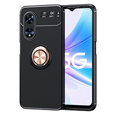 Coque Ultra Fine Silicone Souple Housse Etui avec Support Bague Anneau Aimante Magnetique JM1 pour Oppo A1 Pro 5G Or et Noir