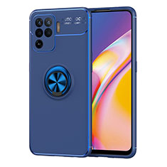 Coque Ultra Fine Silicone Souple Housse Etui avec Support Bague Anneau Aimante Magnetique JM1 pour Oppo F19 Pro Bleu