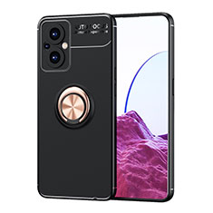 Coque Ultra Fine Silicone Souple Housse Etui avec Support Bague Anneau Aimante Magnetique JM1 pour Oppo F21s Pro 5G Or et Noir