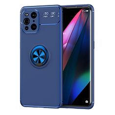 Coque Ultra Fine Silicone Souple Housse Etui avec Support Bague Anneau Aimante Magnetique JM1 pour Oppo Find X3 5G Bleu