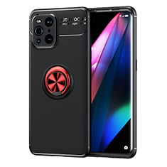 Coque Ultra Fine Silicone Souple Housse Etui avec Support Bague Anneau Aimante Magnetique JM1 pour Oppo Find X3 5G Rouge et Noir