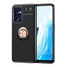 Coque Ultra Fine Silicone Souple Housse Etui avec Support Bague Anneau Aimante Magnetique JM1 pour Oppo Find X5 Lite 5G Or et Noir