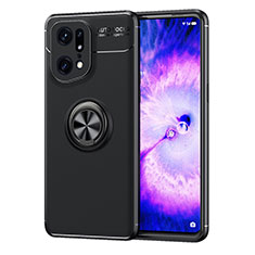 Coque Ultra Fine Silicone Souple Housse Etui avec Support Bague Anneau Aimante Magnetique JM1 pour Oppo Find X5 Pro 5G Noir