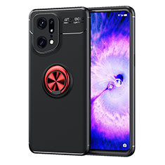 Coque Ultra Fine Silicone Souple Housse Etui avec Support Bague Anneau Aimante Magnetique JM1 pour Oppo Find X5 Pro 5G Rouge et Noir