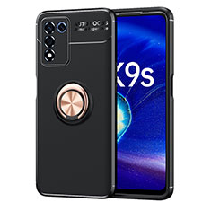 Coque Ultra Fine Silicone Souple Housse Etui avec Support Bague Anneau Aimante Magnetique JM1 pour Oppo K9S 5G Or et Noir