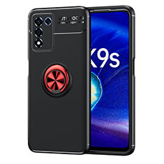 Coque Ultra Fine Silicone Souple Housse Etui avec Support Bague Anneau Aimante Magnetique JM1 pour Oppo K9S 5G Rouge et Noir