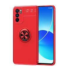 Coque Ultra Fine Silicone Souple Housse Etui avec Support Bague Anneau Aimante Magnetique JM1 pour Oppo Reno6 5G Rouge