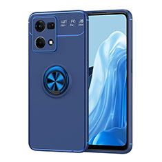 Coque Ultra Fine Silicone Souple Housse Etui avec Support Bague Anneau Aimante Magnetique JM1 pour Oppo Reno7 4G Bleu