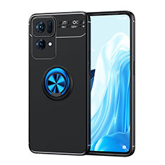 Coque Ultra Fine Silicone Souple Housse Etui avec Support Bague Anneau Aimante Magnetique JM1 pour Oppo Reno7 Pro 5G Bleu et Noir