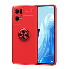 Coque Ultra Fine Silicone Souple Housse Etui avec Support Bague Anneau Aimante Magnetique JM1 pour Oppo Reno7 Pro 5G Rouge