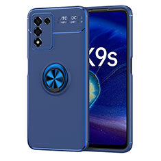 Coque Ultra Fine Silicone Souple Housse Etui avec Support Bague Anneau Aimante Magnetique JM1 pour Realme 9 SE 5G Bleu