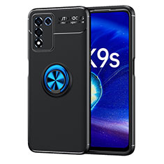 Coque Ultra Fine Silicone Souple Housse Etui avec Support Bague Anneau Aimante Magnetique JM1 pour Realme 9 SE 5G Bleu et Noir