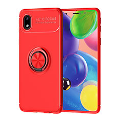 Coque Ultra Fine Silicone Souple Housse Etui avec Support Bague Anneau Aimante Magnetique JM1 pour Samsung Galaxy A01 Core Rouge