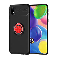 Coque Ultra Fine Silicone Souple Housse Etui avec Support Bague Anneau Aimante Magnetique JM1 pour Samsung Galaxy A01 Core Rouge et Noir