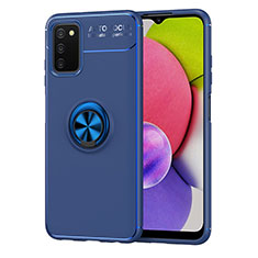 Coque Ultra Fine Silicone Souple Housse Etui avec Support Bague Anneau Aimante Magnetique JM1 pour Samsung Galaxy A02s Bleu