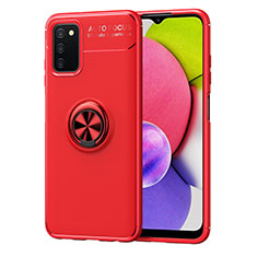 Coque Ultra Fine Silicone Souple Housse Etui avec Support Bague Anneau Aimante Magnetique JM1 pour Samsung Galaxy A03s Rouge