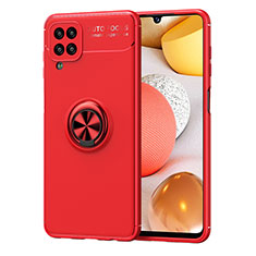 Coque Ultra Fine Silicone Souple Housse Etui avec Support Bague Anneau Aimante Magnetique JM1 pour Samsung Galaxy A12 Nacho Rouge